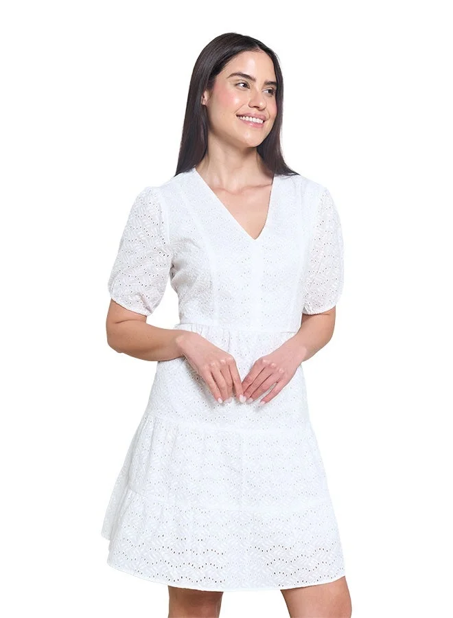 Asharae  Women's Puff Sleeve Dress With Tiers Comfortable Material, Breathable Daily Wear, Casual Fashion Outfit, Special Occasion Outfit, Trendy & Chic Apparel for Women | Best Price UAE